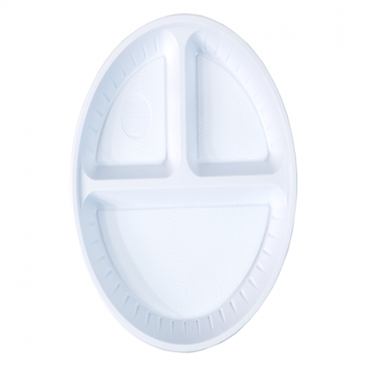 Plastic Plates Round White 18 cm - 3 Partition - 50   Pieces